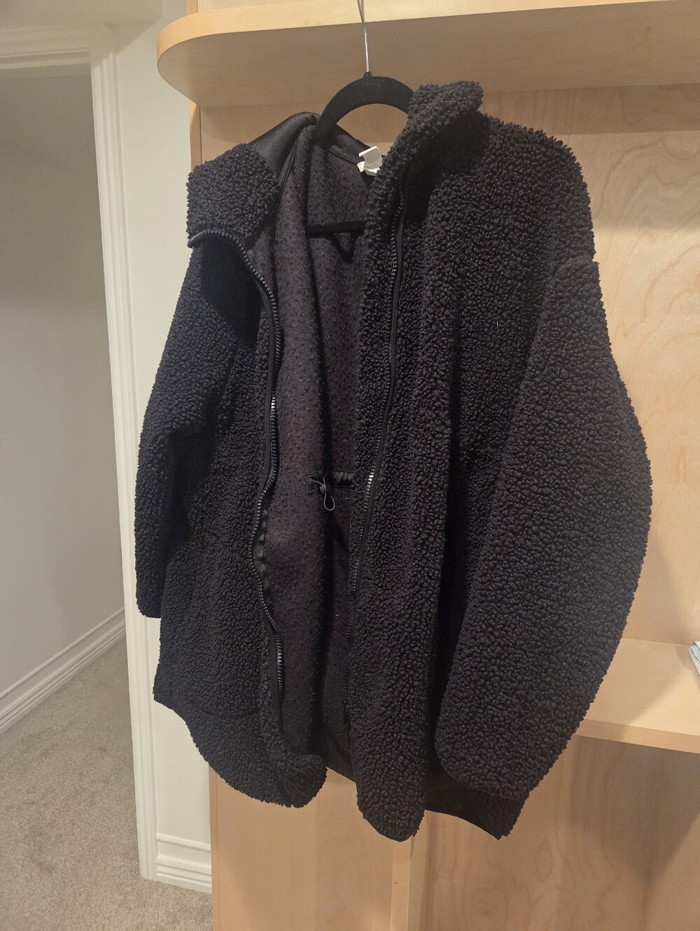 HM MAMA Maternity Black Teddy Fleece Hooded Jacket Coat Drawstring Size xl